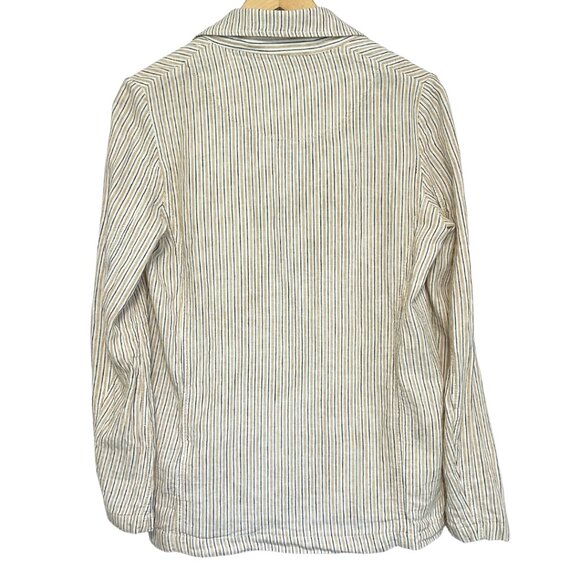 Max Studio Linen Blend Blazer Jacket Womens XS Tan Stripe Lightweight Minimalist - Picture 4 of 9